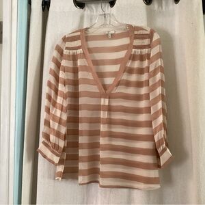 Joie Beige and White Striped V-Neck Blouse
